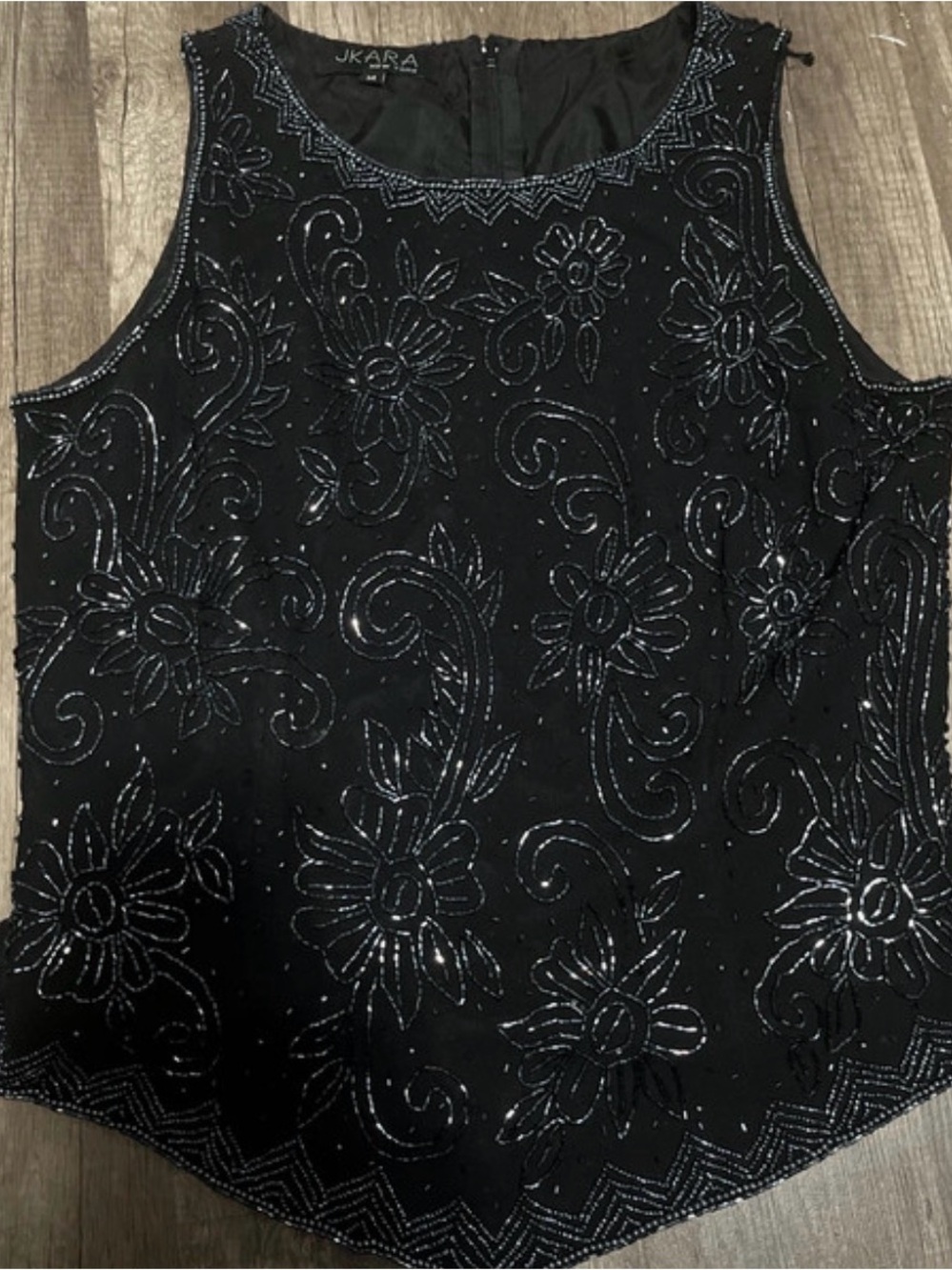 J Kara Black Beaded Floral Sleeveless Camisole